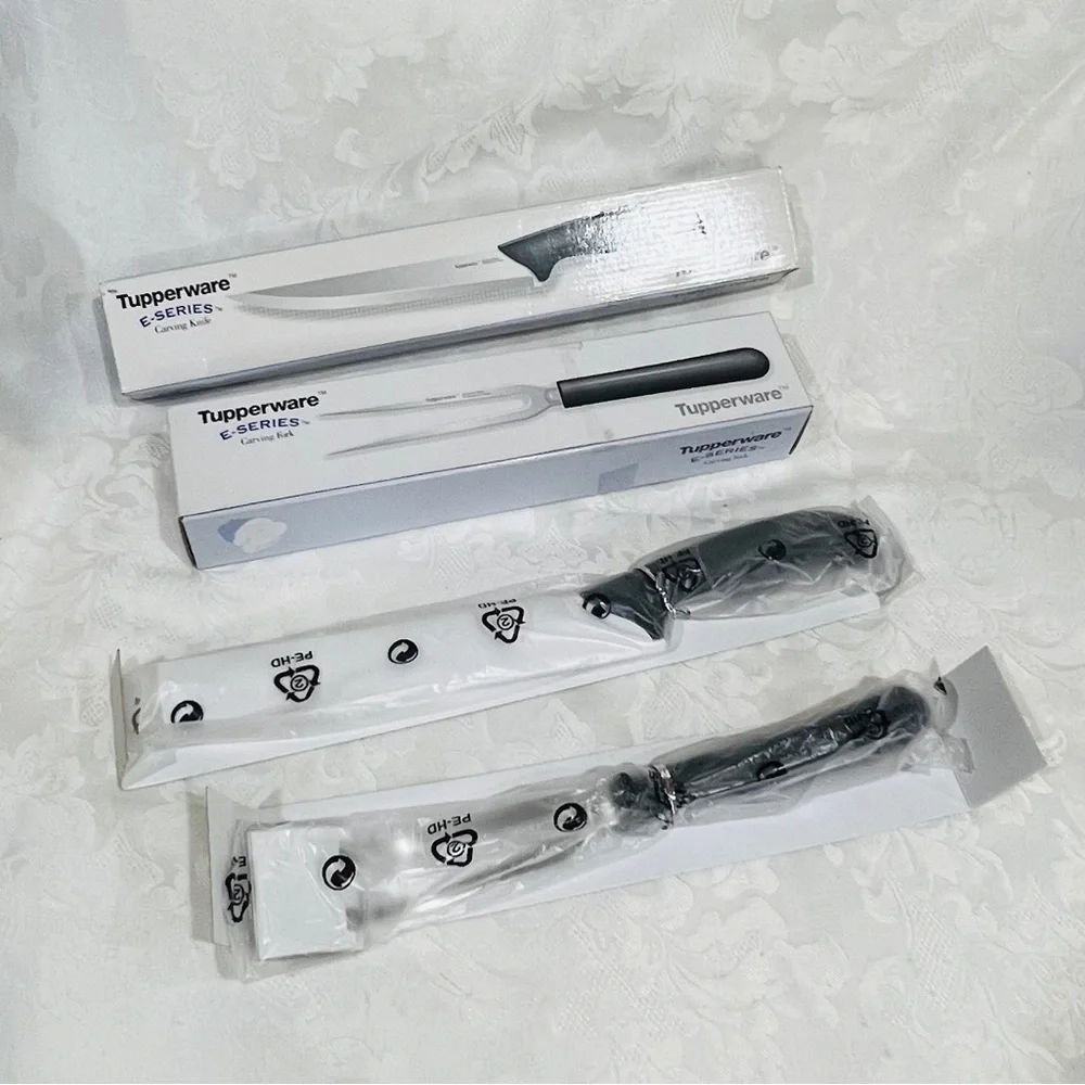 NEW (NIB) Tupperware E-Series Carving Knife and Fork Set - Black (LAST one)